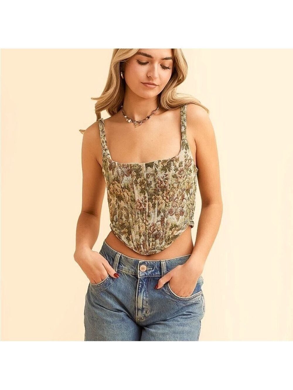 Floral Print Crop Top in Green